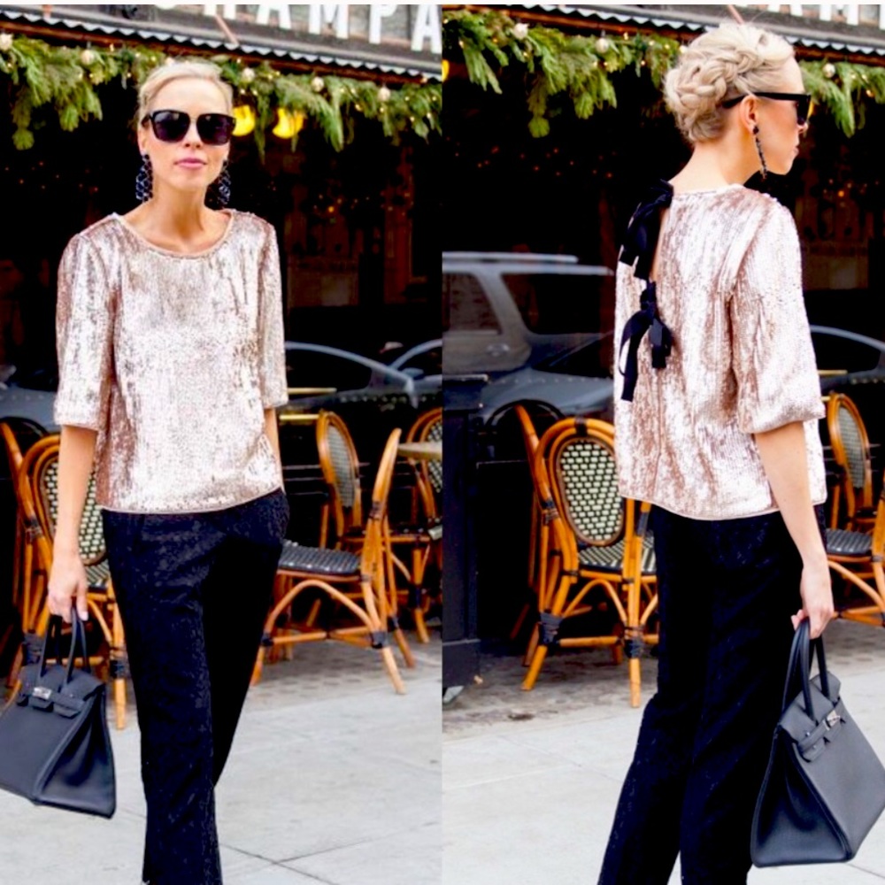 JCrew Blush Sequin Top with Black Back Ties, 4T